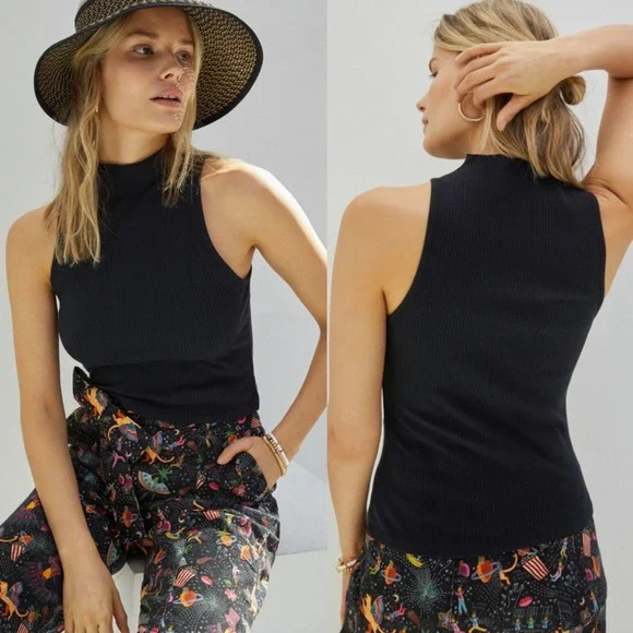 Anthropologie Maeve Alicia Mock Neck Ribbed Top Black Womens Sz 3X Bohemian Boho - Picture 3 of 16